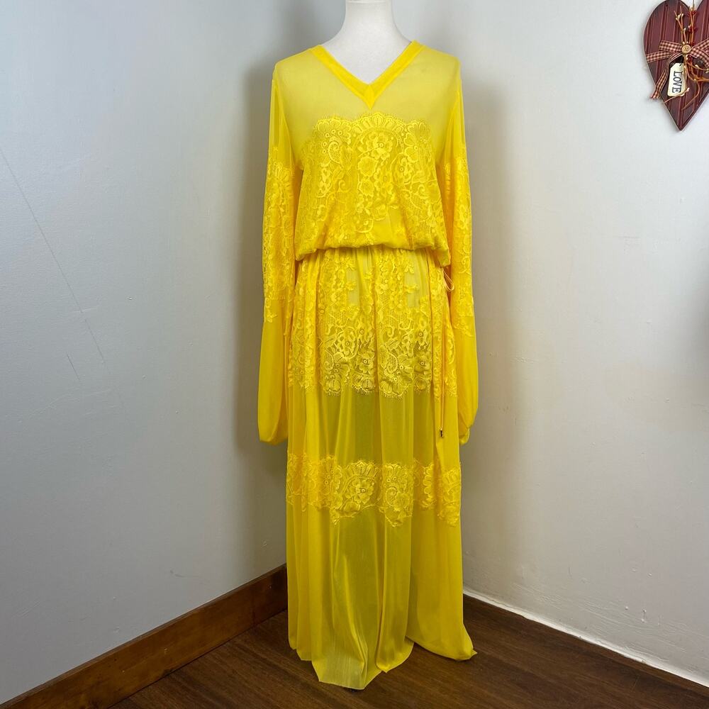We Are HAH Royal HAHness Lemon Drop Lace Boho Long Sleeve Maxi Dress XS - Picture 2 of 10